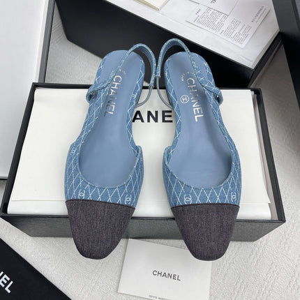 CC SLINGBACK 25S 25 MM IN BLUE DENIM WITH PLAID PATTERN