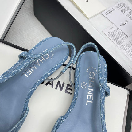 CC SLINGBACK 25S 25 MM IN BLUE DENIM WITH PLAID PATTERN