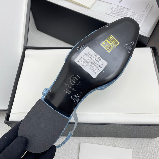 CC SLINGBACK 25S 25 MM IN BLUE DENIM WITH PLAID PATTERN