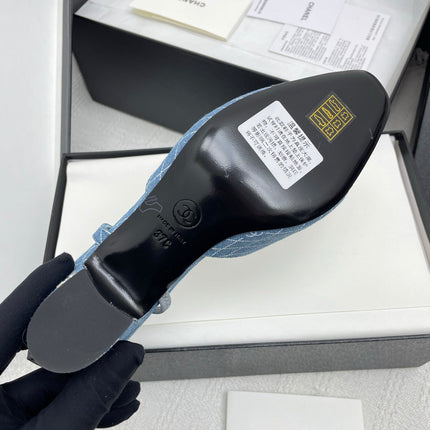 CC SLINGBACK 25S 65 MM IN BLUE DENIM WITH PLAID PATTERN