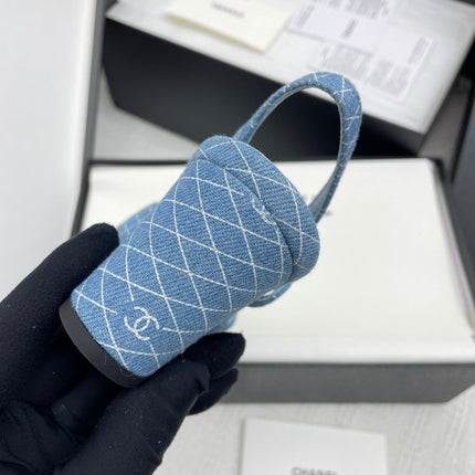 CC SLINGBACK 25S 65 MM IN BLUE DENIM WITH PLAID PATTERN