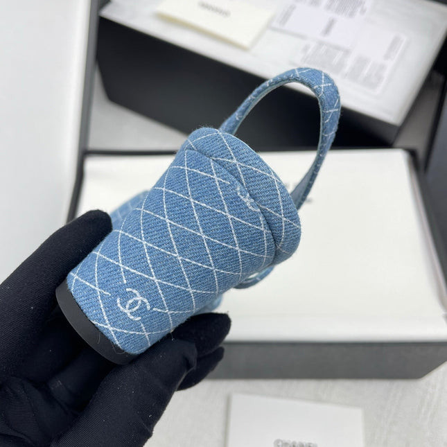 CC SLINGBACK 25S 65 MM IN BLUE DENIM WITH PLAID PATTERN