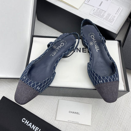 CC SLINGBACK 25S 25 MM IN NAVY BLUE DENIM WITH PLAID PATTERN