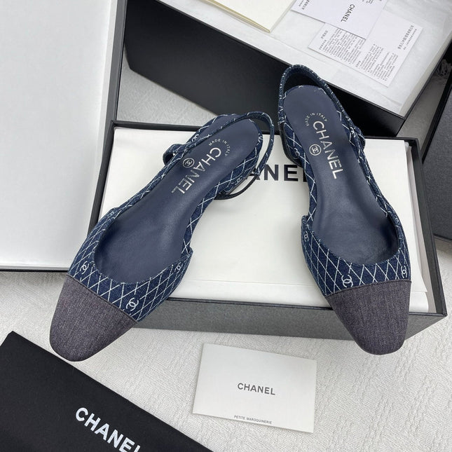 CC SLINGBACK 25S 25 MM IN NAVY BLUE DENIM WITH PLAID PATTERN