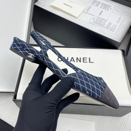 CC SLINGBACK 25S 25 MM IN NAVY BLUE DENIM WITH PLAID PATTERN