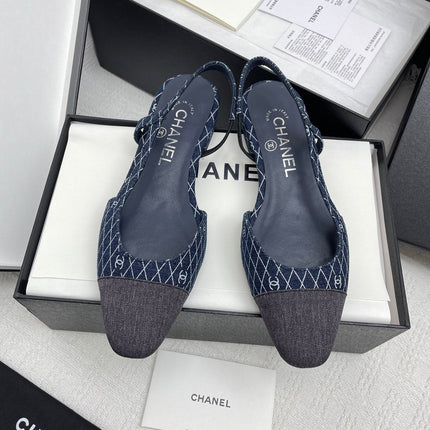 CC SLINGBACK 25S 25 MM IN NAVY BLUE DENIM WITH PLAID PATTERN