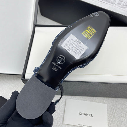 CC SLINGBACK 25S 25 MM IN NAVY BLUE DENIM WITH PLAID PATTERN