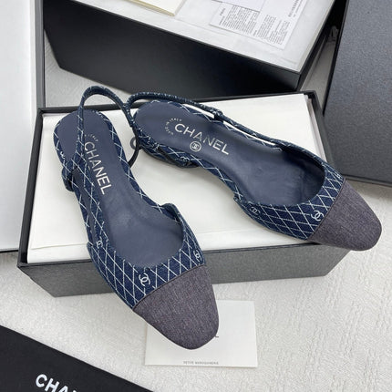 CC SLINGBACK 25S 25 MM IN NAVY BLUE DENIM WITH PLAID PATTERN