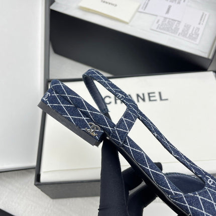 CC SLINGBACK 25S 25 MM IN NAVY BLUE DENIM WITH PLAID PATTERN