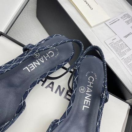 CC SLINGBACK 25S 25 MM IN NAVY BLUE DENIM WITH PLAID PATTERN