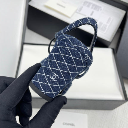 CC SLINGBACK 25S 65 MM IN NAVY BLUE DENIM WITH PLAID PATTERN