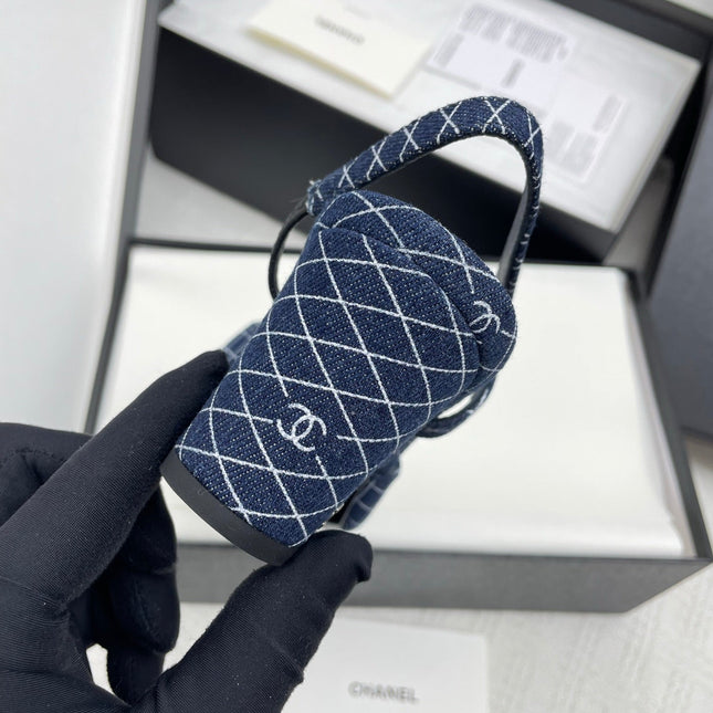 CC SLINGBACK 25S 65 MM IN NAVY BLUE DENIM WITH PLAID PATTERN