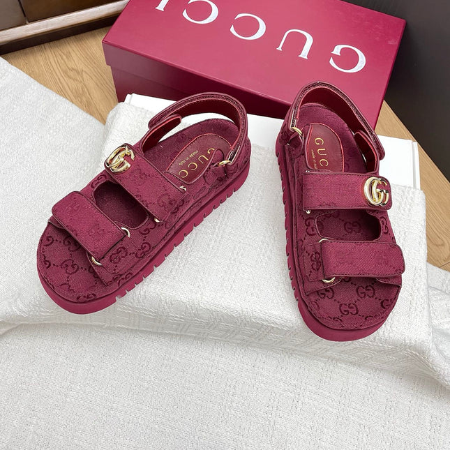 GG CLASSIC SANDALS 25S IN RED FABRIC WITH GOLD HARDWARE