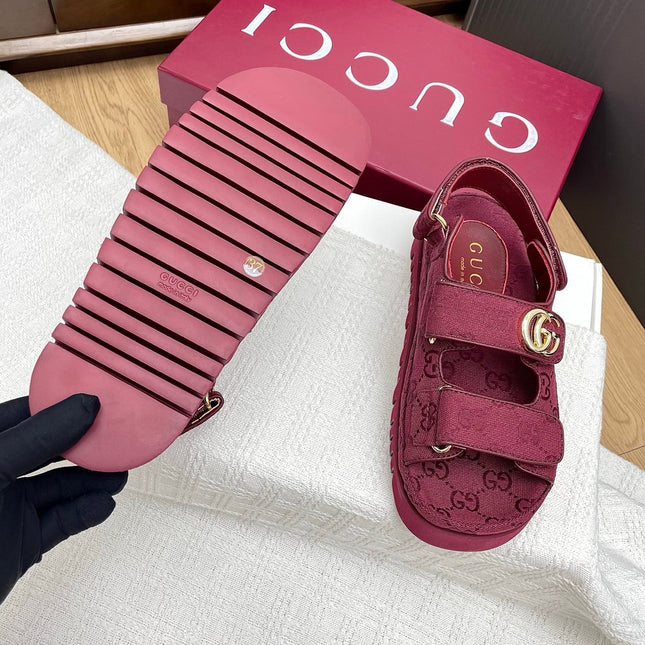 GG CLASSIC SANDALS 25S IN RED FABRIC WITH GOLD HARDWARE