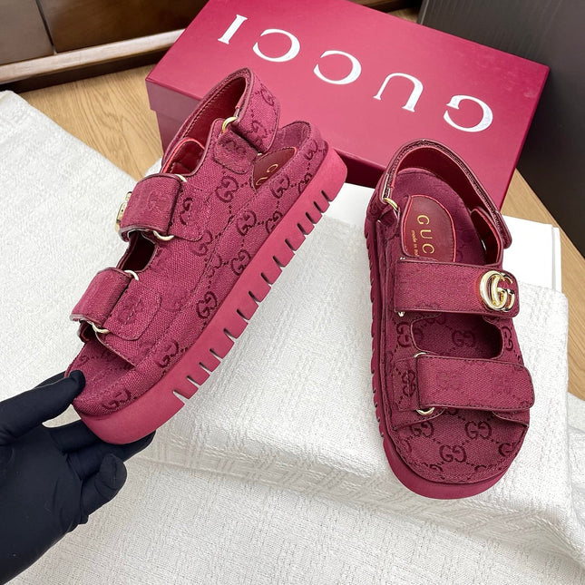 GG CLASSIC SANDALS 25S IN RED FABRIC WITH GOLD HARDWARE