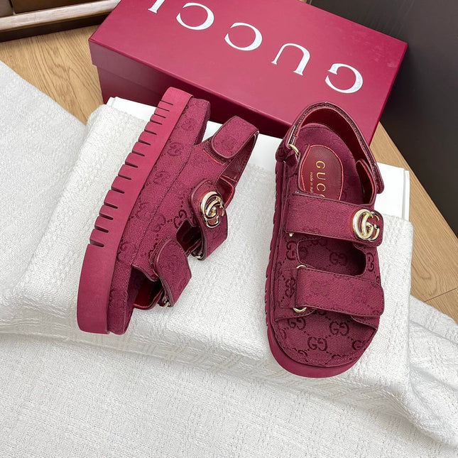 GG CLASSIC SANDALS 25S IN RED FABRIC WITH GOLD HARDWARE