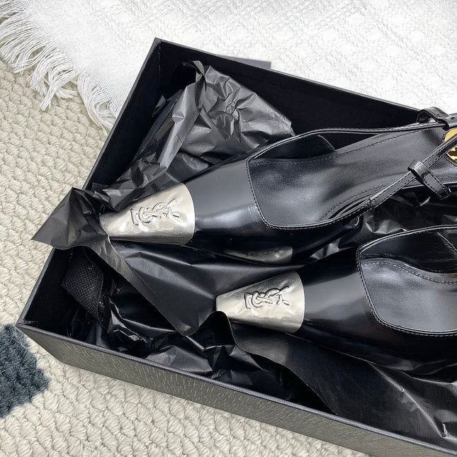 YSL 25S HIGH-HEEL SLINGBACKS 65 MM IN BLACK LAMBSKIN AND SILVER HARDWARE