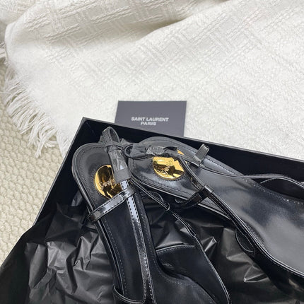 YSL 25S HIGH-HEEL SLINGBACKS 65 MM IN BLACK LAMBSKIN AND SILVER HARDWARE