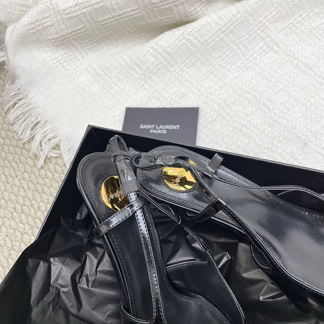 YSL 25S HIGH-HEEL SLINGBACKS 65 MM IN BLACK LAMBSKIN AND SILVER HARDWARE
