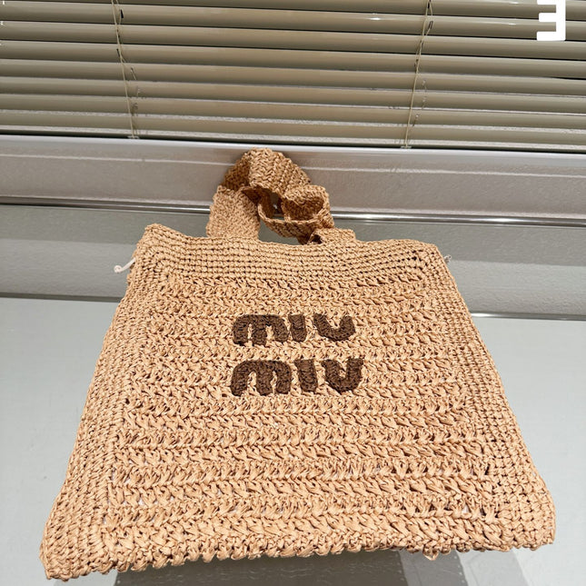 TOTE 38 BAG IN BEIGE BROWN STRAW WOVEN