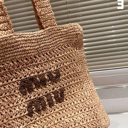 TOTE 38 BAG IN BEIGE BROWN STRAW WOVEN