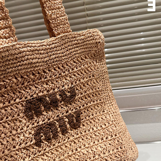 TOTE 38 BAG IN BEIGE BROWN STRAW WOVEN