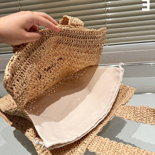 TOTE 38 BAG IN BEIGE BROWN STRAW WOVEN