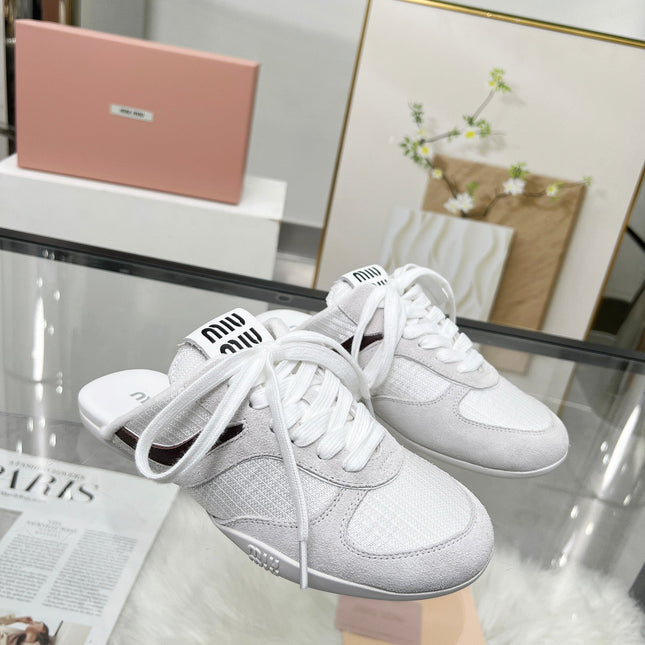 GYMNASIUM SNEAKERS MULES LIGHT GREY SUEDE AND WHITE TECHNICAL FABRIC