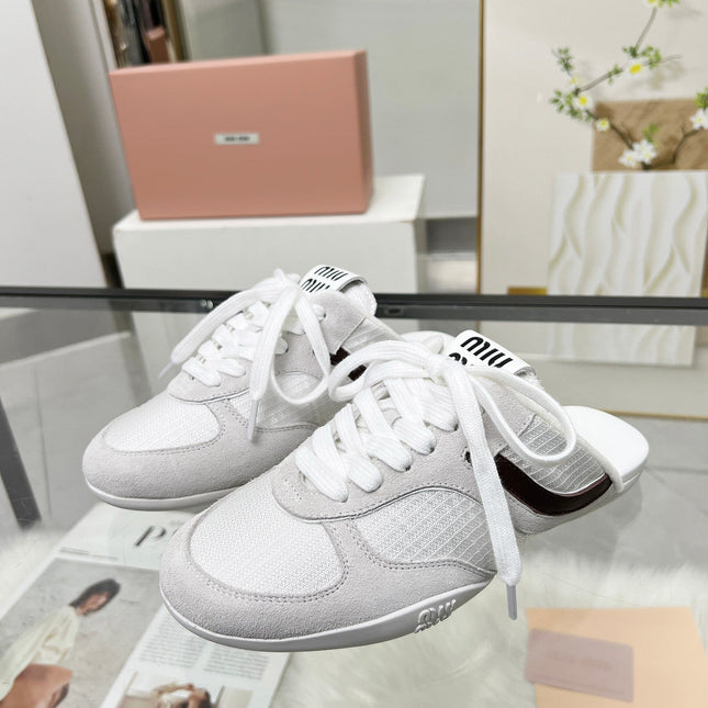 GYMNASIUM SNEAKERS MULES LIGHT GREY SUEDE AND WHITE TECHNICAL FABRIC
