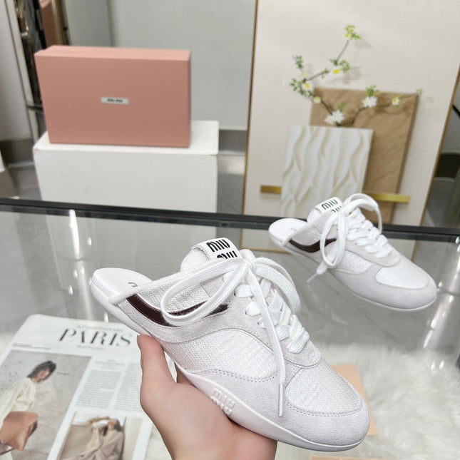 GYMNASIUM SNEAKERS MULES LIGHT GREY SUEDE AND WHITE TECHNICAL FABRIC
