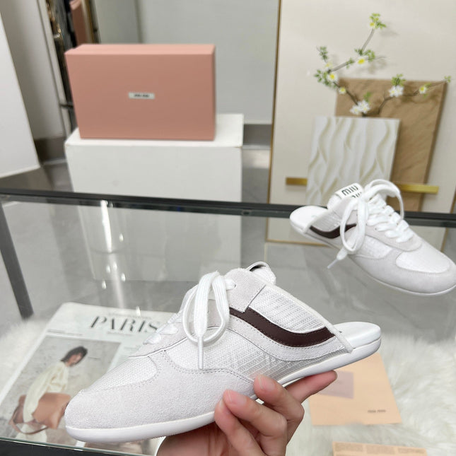 GYMNASIUM SNEAKERS MULES LIGHT GREY SUEDE AND WHITE TECHNICAL FABRIC
