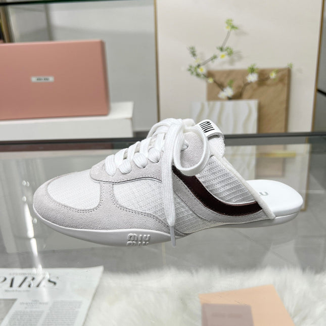 GYMNASIUM SNEAKERS MULES LIGHT GREY SUEDE AND WHITE TECHNICAL FABRIC