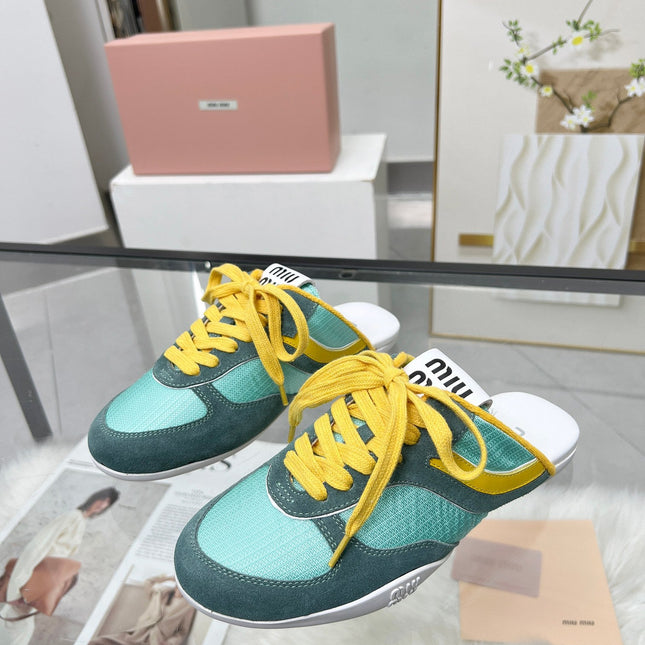 GYMNASIUM SNEAKERS MULES PERSIAN SUEDE AND DARK GREEN TECHNICAL FABRIC