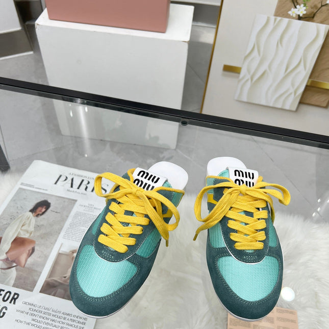 GYMNASIUM SNEAKERS MULES PERSIAN SUEDE AND DARK GREEN TECHNICAL FABRIC