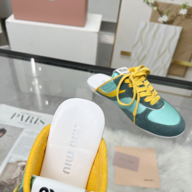 GYMNASIUM SNEAKERS MULES PERSIAN SUEDE AND DARK GREEN TECHNICAL FABRIC