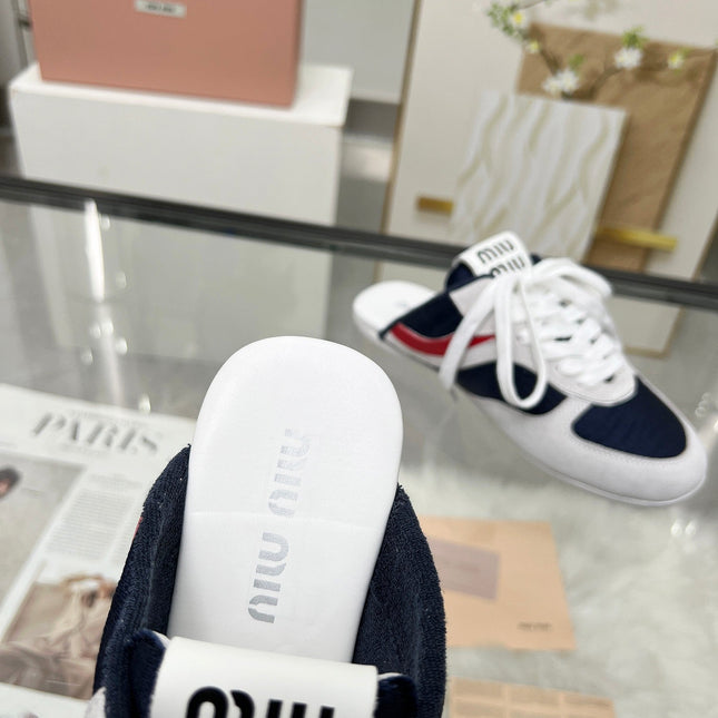GYMNASIUM SNEAKERS MULES IN OFF WHITE SUEDE AND NAVY BLUE TECHNICAL FABRIC