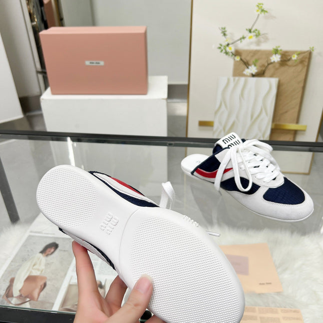 GYMNASIUM SNEAKERS MULES IN OFF WHITE SUEDE AND NAVY BLUE TECHNICAL FABRIC