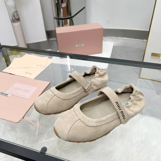 RUCHES NAPPA BALLERINAS IN BEIGE SUEDE