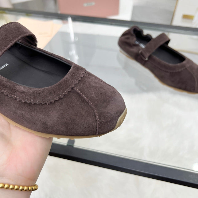 RUCHES NAPPA BALLERINAS IN DARK BROWN SUEDE