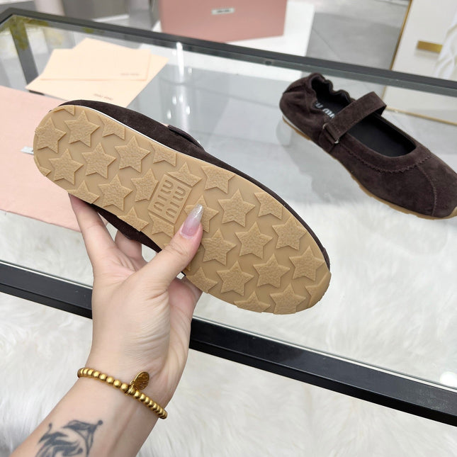 RUCHES NAPPA BALLERINAS IN DARK BROWN SUEDE