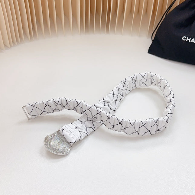CC ELASTIC 30 MM BELT HEART BUCKLE IN WHITE EMBROIDERED CALFSKIN GOLD HARDWARE ATTACH RHINSTONES