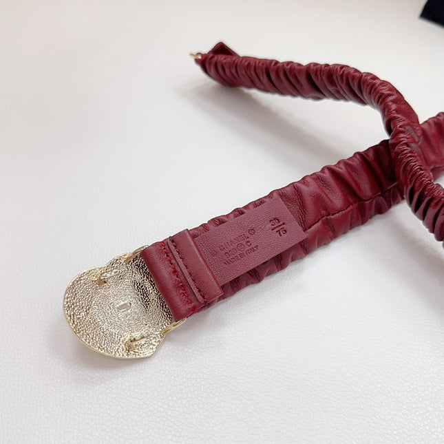 CC ELASTIC 30 MM BELT HEART BUCKLE IN BLOOD RED CALFSKIN GOLD HARDWARE ATTACH RHINSTONES