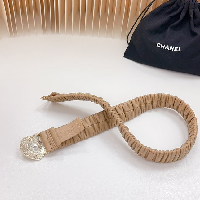 CC ELASTIC 30 MM BELT HEART BUCKLE IN CAMEL BROWN CALFSKIN GOLD HARDWARE ATTACH RHINSTONES