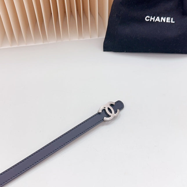 CC BELT 15 MM IN BLACK CALFSKIN WITH SILVER HARDWARE