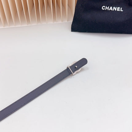 CC BELT 15 MM IN BLACK CALFSKIN WITH SILVER HARDWARE