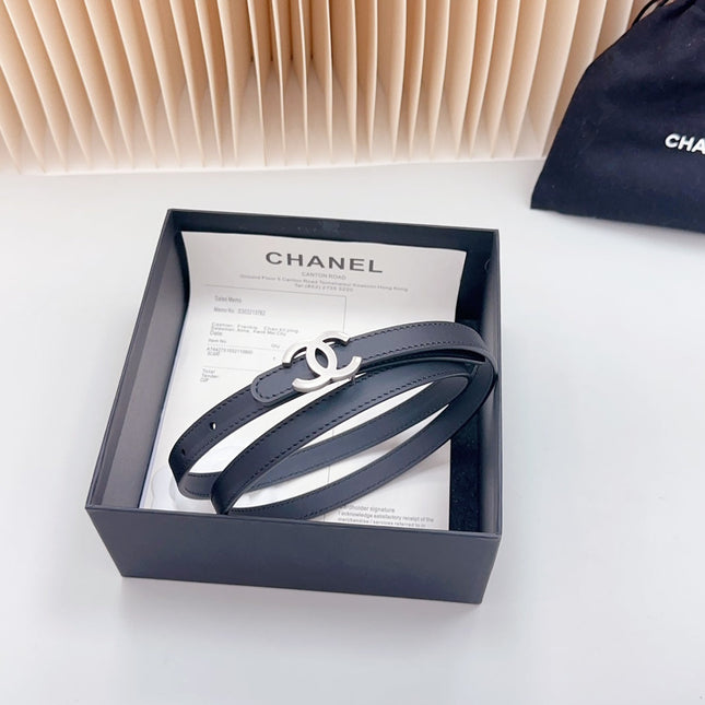 CC BELT 15 MM IN BLACK CALFSKIN WITH SILVER HARDWARE