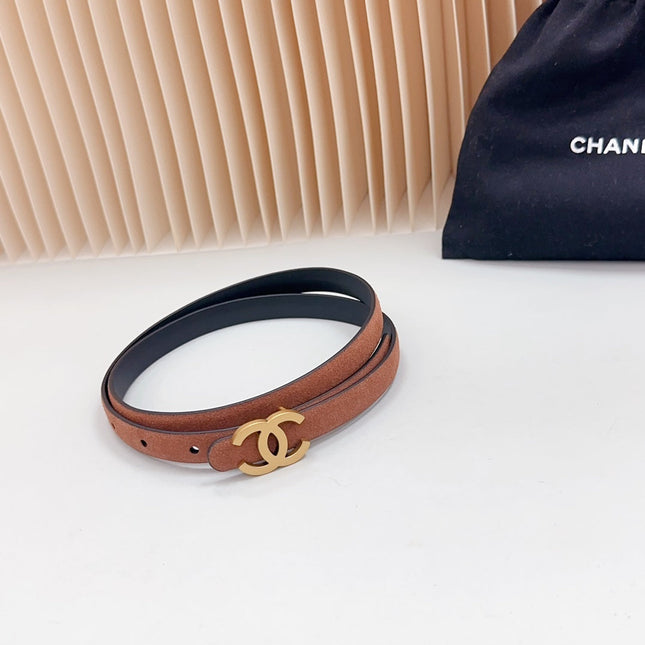 CC BELT 15 MM IN BRONZE BROWN SUEDE WITH GOLD HARDWARE