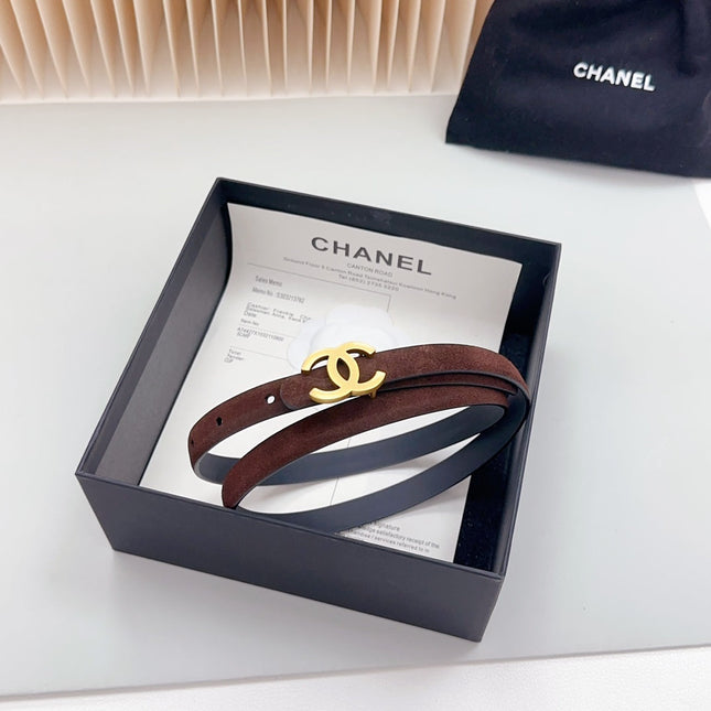 CC BELT 15 MM IN CHOCOLATE BROWN SUEDE WITH GOLD HARDWARE