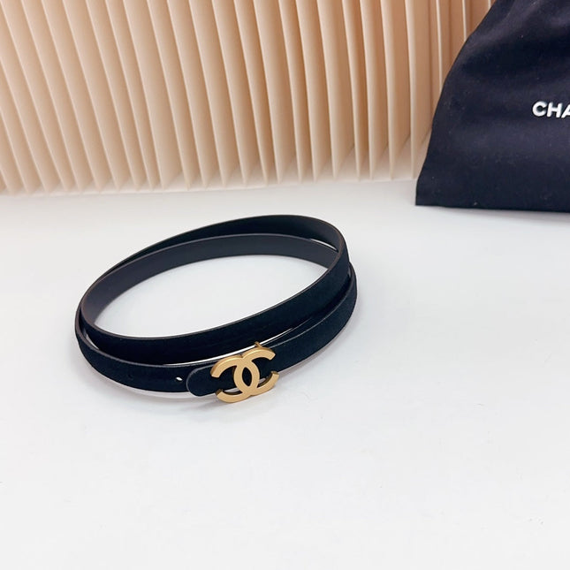 CC BELT 15 MM IN BLACK SUEDE WITH GOLD HARDWARE