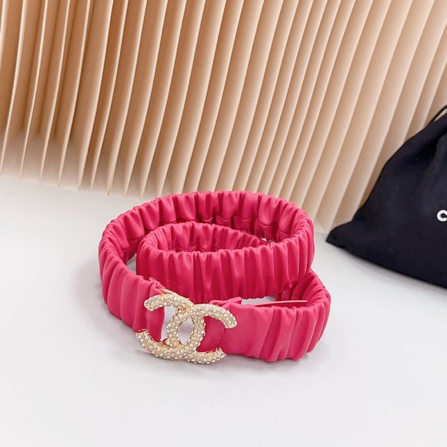 CC ELASTIC 30 MM  BELT IN RED PINK CALFSKIN WITH GOLD LOGO ATTACH RHINSTONES